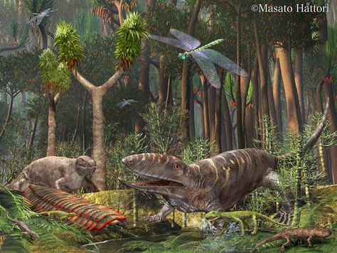 Carboniferous period Carboniferous Period, Prehistoric Period, Dinosaur Pictures, Prehistoric World, Jurassic World Dinosaurs, Ancient Animals, Prehistoric Art, Paleo Art, Extinct Animals