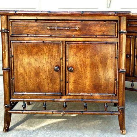 Bamboo Furniture Makeover, Faux Bamboo Furniture, Dimples And Tangles, Upholstery Ideas, Paint Fabric, Style Nightstand, Antiquing Glaze, Furniture Update, Vintage Revival