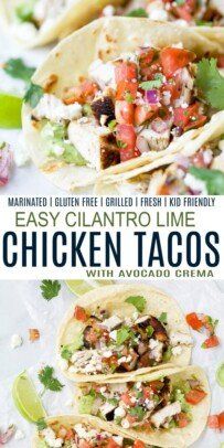 Quick & Easy Cilantro Lime Chicken Tacos | Marinated Chicken Tacos Chicken Cilantro Tacos, Cilantro Lime Chicken Meal, Cilantro Chicken Tacos, Low Calorie Chicken Tacos, Gluten Free Chicken Tacos, Healthy Tacos Chicken, Mexican Adobo Chicken, Chicken And Cilantro Lime Rice, Chicken Thighs Tacos