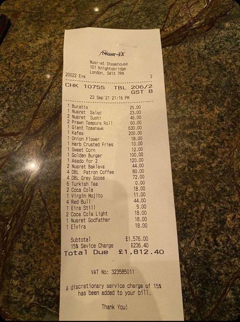 A CELEBRITY chef has been slammed over the astonishing prices in his London restaurant – after a receipt showing a £630 charge for a single steak went viral. Nusret Gökçe, who became an internet sensation as ‘Salt Bae’, recently opened his 15th restaurant, in Knightsbridge. But Brits hoping to visit for dinner might be better […] London Dinner, Tempura Roll, Salt Bae, Onion Flower, Meals For Four, Virgin Mojito, Knightsbridge London, London Restaurant, Meat Seasoning