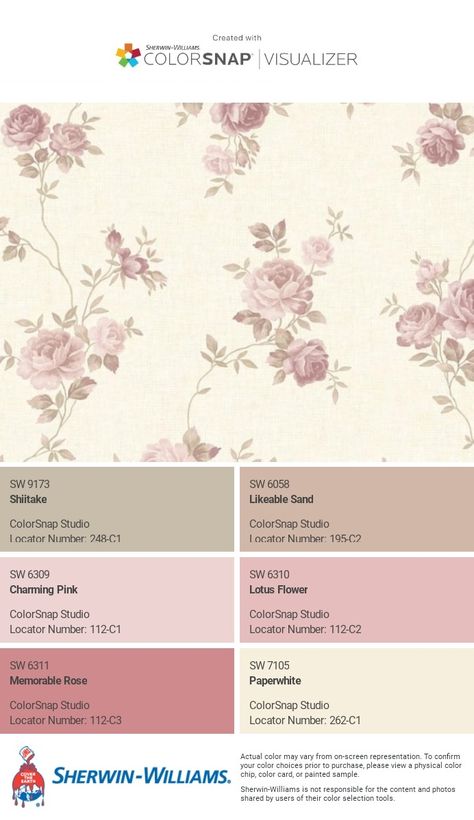 I just created this color palette with the Sherwin-Williams ColorSnap® Visualizer app on my Android phone. What do you think? You can learn more about ColorSnap Visualizer and get it on your phone free by visiting https://www.sherwin-williams.com/content/colorsnap.html. Coquette Colors Palette, Coquette Colors, Coquette Color Palette, Parisian Color Palette, Aesthetic Color Palettes, Bio Project, Cottage Paint Colors, Draw Eyebrows, Color Knowledge