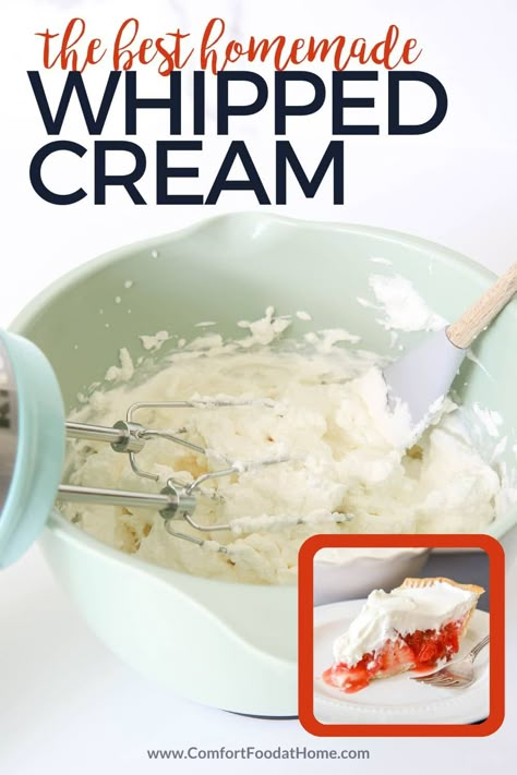 Do you love the taste of fresh whipped cream but don't want to spend the money on store-bought? This post is for you! I'm going to show you how to make homemade whipped cream using just 3 ingredients. This recipe is super easy to make and is ready in just 5 minutes! Best Homemade Whipped Cream, Easy Overnight Breakfast Casserole, Easy Overnight Breakfast, Comforting Breakfast, Baking With Blondie, Pie For Thanksgiving, Homemade Whipped Cream Recipe, Soft Cookie Recipe, Morning Magic