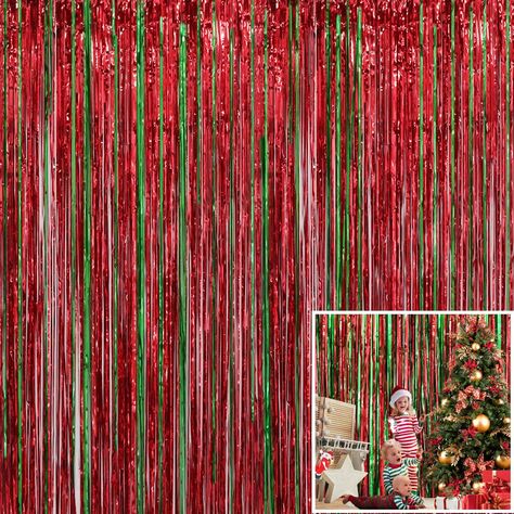 Tinsel Curtain, Church Christmas Party, Foil Fringe Curtain, Photo Backdrop Christmas, Christmas Party Photo, Fringe Curtains, Grinch Christmas Party, Decoration Backdrop, Backdrop For Birthday