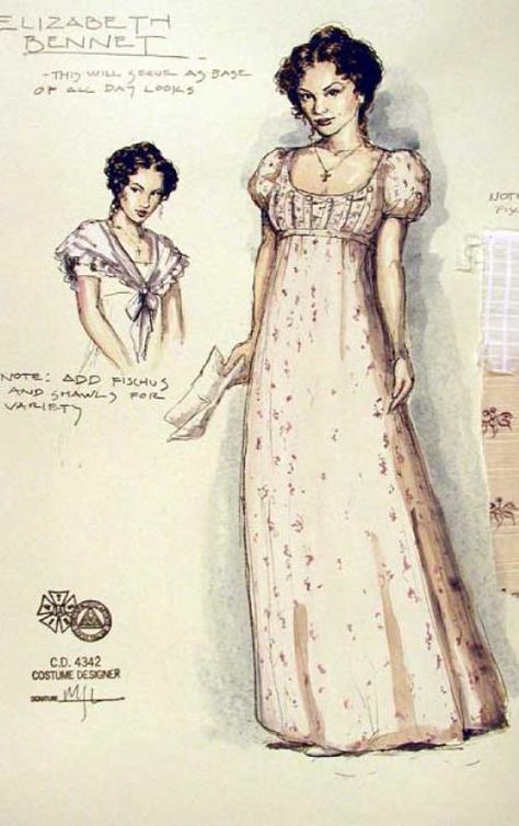 Pride and Prejudice (Elizabeth Bennett). Costume design by Mathew J. LeFebvre. Pride And Prejudice Elizabeth, Elizabeth Bennett, Costume Design Sketch, Regency Era Fashion, White Costumes, White Halloween, Regency Dress, Jane Austen Books, Regency Fashion