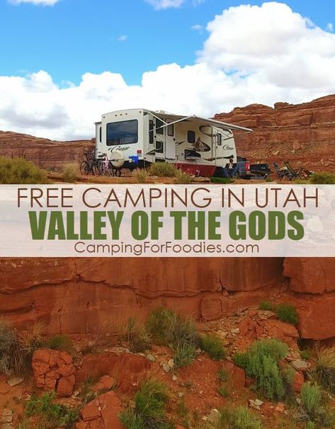 This FREE camping location is in Valley of the Gods in the beautiful state of Utah! Boondocking on BLM land is free and these CampingForFoodies tips show you how to find this awesome RV camping site and the fun activities to do in the area near Monument Valley Utah! These easy camping hacks for dry camping! #free #camping #rv #boondocking #blm #easy #tips #hacks #activities #fun #MonumentValleyUtah #valleyofthegodsutah #monumentvalley #valleyofthegods #utah #CampingForFoodies Camping In Utah, Monument Valley Utah, Easy Camping Hacks, Utah Camping, Rv Camping Tips, Dry Camping, Camping Sites, Camping Guide, Camping Destinations