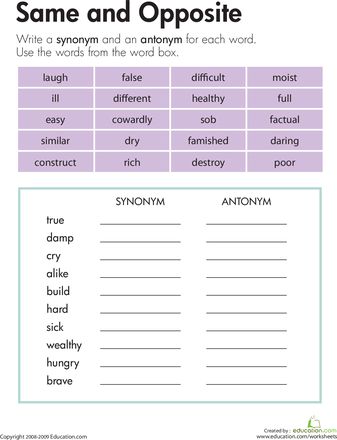 Worksheets: Synonyms and Antonyms Synonyms And Antonyms Worksheet, Antonyms Worksheet, Third Grade Worksheets, Materi Bahasa Inggris, Word Boxes, Opposite Words, Synonyms And Antonyms, English Worksheets For Kids, School Daze