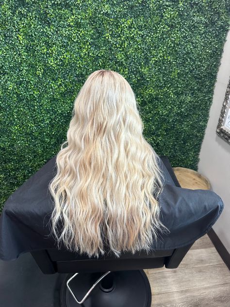 Blonde Hair Inspiration Platinum, Platinum Blonde Hair With Deminsion, Long Blonde Summer Hair, Platinum Blonde Extensions, Bleach Blonde Hair Aesthetic, Honey And Platinum Blonde, Pure Blonde Hair, Fully Blonde Hair, Icy Blonde Highlights On Blonde Hair