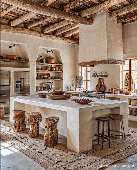 Tadelakt Kitchen, Old Italian Kitchen, Italian Design Interior, Earthship Home, Mediterranean Kitchen, Mexican Home Decor, Rustic Kitchen Design, Cob House, Hacienda Style