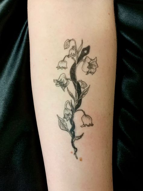 Snake And Flowers Tattoo, Lily Of The Valley Tattoo, Water Lily Tattoos, Lilac Tattoo, Valley Tattoo, Snake Tattoos, Underboob Tattoo, Medusa Tattoo, Patchwork Sleeve