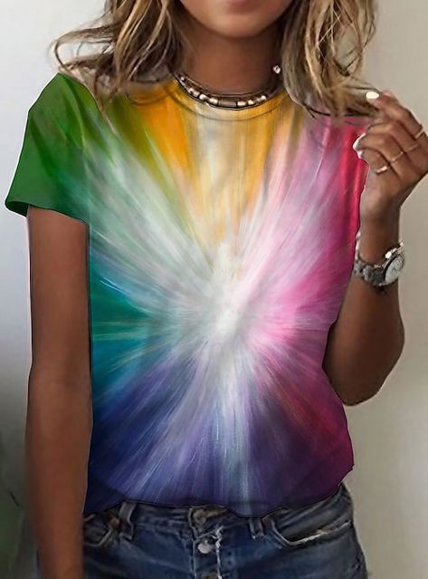 Diy Tie Dye Designs, Tie Dye Diy, Tie Dye Shirts, Tie Dye Designs, Tie Dye Patterns, Round Neck Tops, Women's T Shirts, Tie Dye T Shirts, Basic Tops