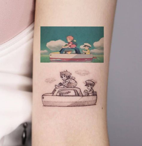 Ponyo Tattoo, Tattoo Linework, Scene Tattoo, Matching Tats, Belly Tattoos, Ribcage Tattoo, Cute Tats, Work Tattoo, Cool Arm Tattoos