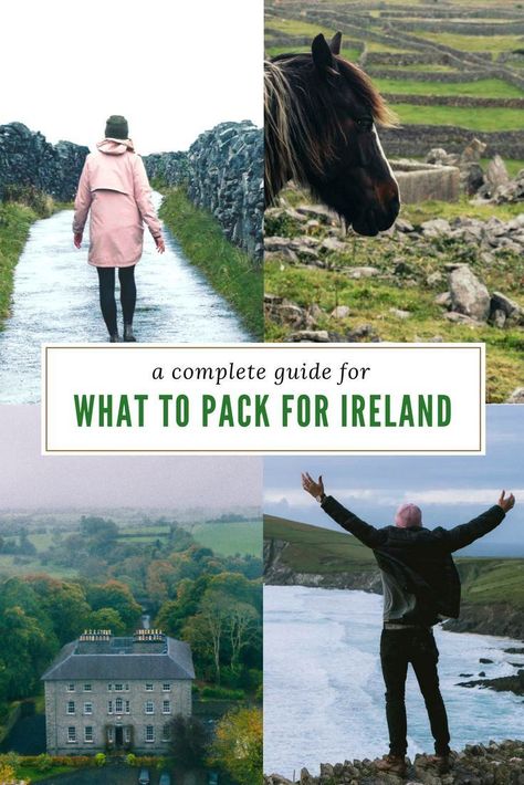 Check out this guide what to pack for Ireland including what to wear in Ireland for men and what to wear in Ireland for women & other Ireland travel tips to help you plan your Ireland Trip. #Ireland #Irelandtravel #Irelandtraveltips #euorpetravel Pack For Ireland, What To Wear In Ireland, Ireland Clothes, Ireland Travel Tips, Ireland Packing List, Ireland Bucket List, Travel Ireland, Ireland Trip, Ireland Vacation