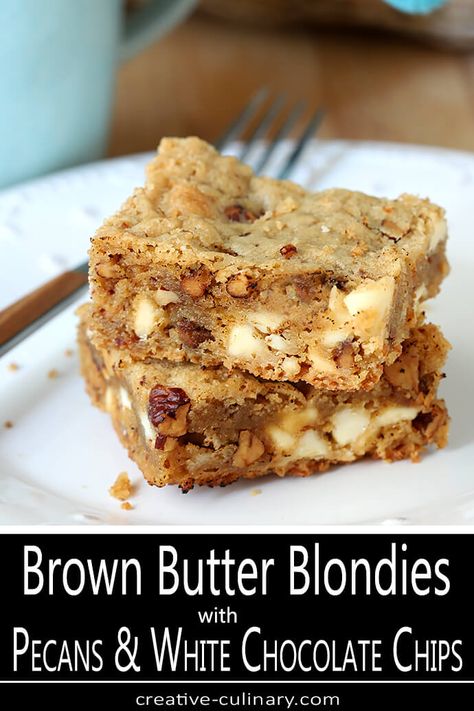 Browned Butter Blondies, Pecan Blondies, Brown Butter Blondies, Caramel Treats, Browned Butter, Pecan Recipes, Dessert Options, Butter Pecan, Strawberry Desserts