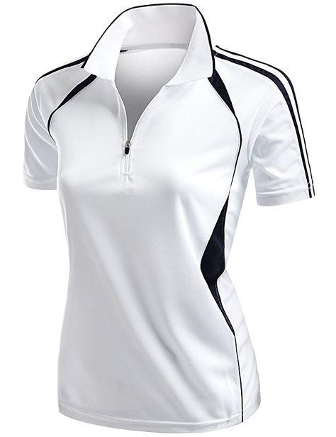 Womens Coolmax Sporty Fill Zipup Short sleeve Polo T-Shirt WHITE L Polo Shirt Design Uniform, Sport Shirt Design, Polo Shirt Design, Golf Outfits Women, Polo T Shirt, Active Wear Shorts, Polo Shirt Women, Camisa Polo, Golf Outfit