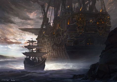 Rakdos Flagship    #art #fantasy Mtg Fanart, Pirate Ship Art, Navi A Vela, Old Sailing Ships, Pirate Art, My Fantasy World, Fantasy City, Fantasy Castle, Fantasy Setting