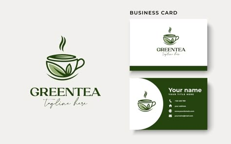 Cup Tea with Green Leaf Green Tea Logo Template Tea Brand Logo, Tea Logo Design, Tea Shop Logo, Tetley Tea, Tea Tag, Visiting Card Templates, Fresh Tea, Tea Logo, Tea Packaging Design