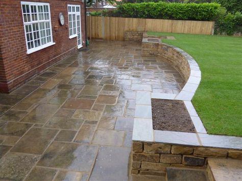 Sunken Patio, Small Patio Design, Landscape Steps, Sloped Backyard, Stone Patio, Garden Paving, Garden On A Hill, Sloped Garden, Garden Steps