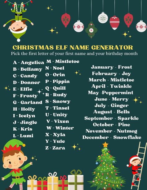 Male Elf Names, Christmas Elf Name Generator, Elf Name Generator, Christmas Elf Names, Elegant Christmas Party, Male Elf, Elf Names, Xmas Games, Christmas Scavenger Hunt