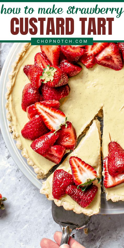 A slice of this tart makes a rich and indulgent dessert. It's a gorgeous French dessert and strawberries make the perfect topping. Strawberry Custard Recipe, Dessert Custard, Strawberry Custard, Pies Recipes, Custard Recipe, Baking Homemade, Strawberry Dessert Recipes, Custard Tart, Strawberry Topping