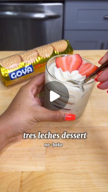 Cooking With Gi on Instagram: "Easy and delicious no-bake tres leches dessert using @goyafoods Maria Cookies.

Tres leches is my absolute favorite dessert, and this recipe lets me enjoy the creamy and sweet flavors without needing to bake!

Ingredients:

@goya Maria Cookies
1 cup whole milk
1 cup evaporated milk
1 cup condensed milk
1 tbsp vanilla
1 cup heavy whipping cream
2 tbsp powdered sugar
Instructions:

In a bowl, mix 1 cup whole milk, 1 cup evaporated milk, 1 cup condensed milk, and 1/2 tbsp vanilla. Stir well until everything is fully incorporated.

Stack your Maria Cookies in a cup and pour the milk mixture over them until all the cookies are covered. Then, place the cup in the fridge until most of the milk has been absorbed by the cookies.

For the frosting, mix 1 cup heavy whip Desserts With Maria Cookies, Tres Leches Cake Cups, Tres Leches In A Cup, Tres Leches Dessert Cups, Maria Cookies Dessert Recipes, Maria Cookies Dessert, Maria Cookies, Tres Leches Cake, Tres Leches