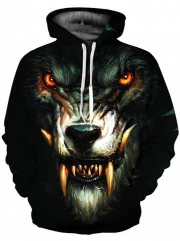 3D Digital Printing Sweater Europe America Loose Hoodie - BLACK - 5XL Painting Hoodie, Hoodie Jacket Men, Harajuku Sweatshirt, Fall Streetwear, Wolf Face, Men Nike, Animal Hoodie, Basic Hoodie, Tracksuit Tops