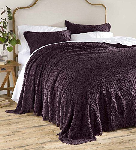 Plow & Hearth Tufted Chenille Cotton King Bedspread, Eggplant Linen Bedding Natural, Twin Bedspreads, Queen Bedspread, Ring Pattern, Queen Size Blanket, Purple Bedding, Chenille Bedspread, Coverlet Bedding, Cotton Bedspread