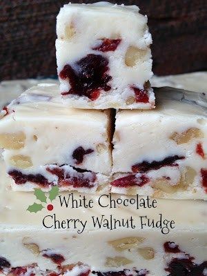 White Chocolate Cherry Walnut Fudge Best Fudge Recipes, Cherry Fudge, Best Fudge, White Chocolate Cherry, Peppermint Fudge, Walnut Fudge, Fudge Flavors, White Chocolate Recipes, White Chocolate Fudge