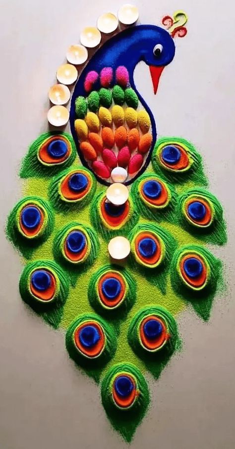 Mayur Rangoli Rangoli Design Images (Mayur Rangoli Rangoli Kolam Ideas) - 2022 Mayur Rangoli Designs, Peackok Rangoli Designs, Mor Pankh Rangoli Design, Kids Rangoli Ideas, Pecock Model Rangoli, Rangoli Designs Peacock Latest, Indian Rangoli Designs Festivals, Rangoli Designs Latest Unique For Diwali, Unique Rangoli Designs Beautiful