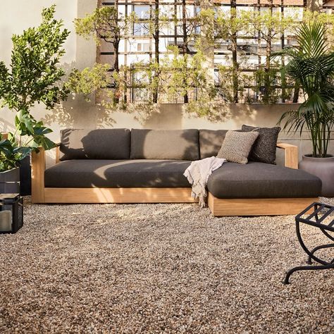 Telluride Outdoor 2-Piece Chaise Sectional Outdoor Sectionals, Patio Couch, Modern Patio Furniture, Backyard Furniture, Outdoor Couch, Eucalyptus Wood, Patio Sectional, Deck Furniture, Patio Sofa