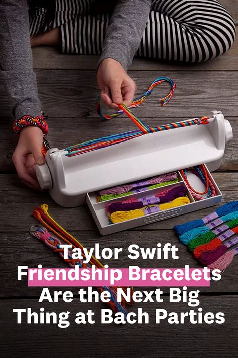 Making Taylor Swift friendship bracelets at bachelorette party Bachelorette Crafts, Bachelorette Party Activities, Friendship Bracelet Kit, String Friendship Bracelets, Making Friendship Bracelets, Friendship Bracelets With Beads, The Next Big Thing, Bracelet Kits, Bach Party