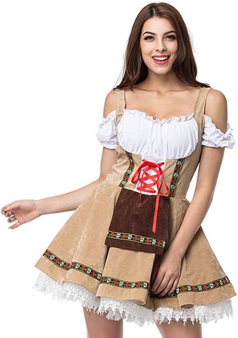 Amazon.com: German Oktoberfest Beer Girl Bar Waitress Cosplay Costume Bartender Maid Role Play Bavarian Outfit Dirndl Carnival Dress (S, Khaki): Clothing, Shoes & Jewelry Oktoberfest Halloween Costume, Oktoberfest Outfit Women, Waitress Outfit, Oktoberfest Outfits, Beer Girl Costume, Oktoberfest Dress, Oktoberfest Costume, Beer Girl, Dirndl Dress