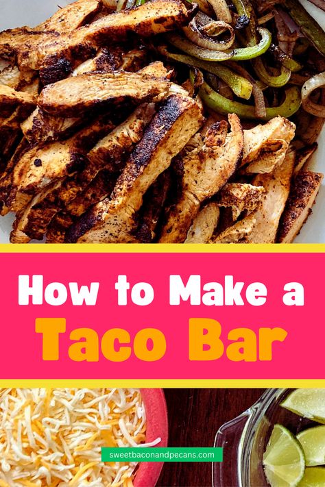 How to make a taco bar that is perfect for taco parties and Cinco de Mayo celebrations. Includes taco bar list of items, list of taco bar toppings & taco menu ideas for party. Taco bar ideas, DIY taco station, festive party ideas, Cinco de Mayo recipes ideas. When you make a purchase using a link on this page, we may receive a commission. As an Amazon Associate I earn from qualifying purchases. For more information, please see About Us. #TacoParty #DIYTacos #CincoDeMayo #FiestaTime #TacoNight Party Taco Bar Ideas, Taco Bar Toppings, Party Taco Bar, Bar Ideas Diy, Taco Bar Ideas, Taco Bar Menu, Taco Menu, Barbecue Party Food, Taco Station