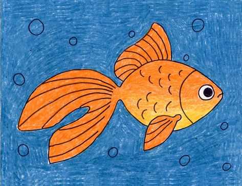 How to Draw a Goldfish · Art Projects for Kids Crayon Blending, Fish Drawing For Kids, Easy Fish Drawing, Drawing Gold, Steam Classroom, Fish Images, Fish Coloring, Goldfish Art, Drawn Fish