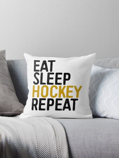 Hockey Beds, Hockey Headboard, Ice Hockey Bedroom Ideas, Eat Sleep Hockey Repeat, Hockey Themed Room, Hockey Stick, Eat Sleep, A Pillow, Pillow Sale