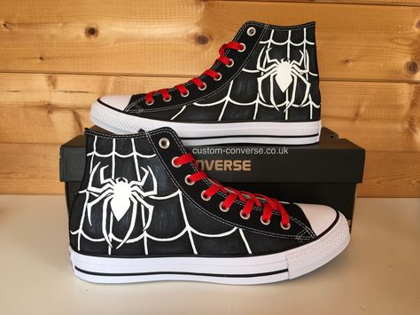 Spider-Man high top Converse #converse #spiderman #personalisedconverse #spider-man Spider Man Converse, Spiderman Converse, Spider Man Shoes, Spiderman Shoes, Zapatillas All Star, Avengers Shoes, Best Sandals For Men, Marvel Shoes, Converse Design