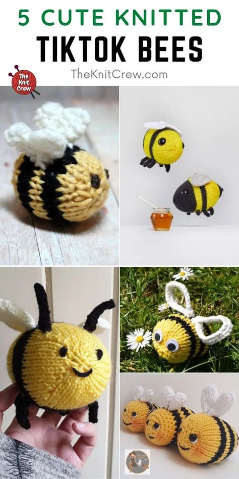 5 Cute Knitted Amigurumi Bee Patterns. The Cutest Amigurumi Bee Knitting Patterns curated by The Knit Crew. Bee Knitting, Amigurumi Bee, Knitting Quilt, Knitting Projects Free, Spool Knitting, Chicken Scratch Embroidery, Bee Free, Knitted Toys Free Patterns, Knitting Patterns Free Scarf