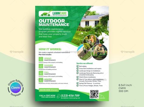 Landscaping Canva Flyer Template - Heropik | Marketing Materials For Small Businesses Lawn Care Flyers, Story Banner, Sod Installation, Service Marketing, Canva Flyer, Landscaping Business, Planting Shrubs, Winter Plants, Stationary Design