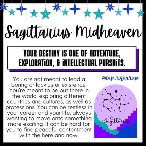 Angela Thomas on Instagram: “Trying to figure out what to do with your life?… 🎇The Midheaven is a good guiding force. 🎇It is the highest point in your chart- the arrow…” Sagittarius Midheaven, Part Of Fortune, Aquarius Rising, Birth Chart Astrology, Leo Horoscope, The Arrow, Natal Charts, Done With You, Here And Now