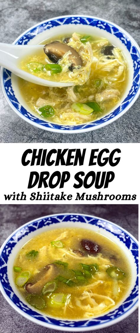 Chicken Egg Drop Soup, Shiitake Mushroom Soup, Shiitake Mushrooms Recipes, Easy Dinner Dishes, Chinese Mushrooms, Asian Soup Recipes, Egg Drop Soup, Boiled Chicken, Shiitake Mushrooms