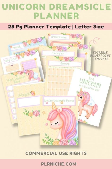 Unicorn Dreamsicle Planner PLR Template - PLR Niche