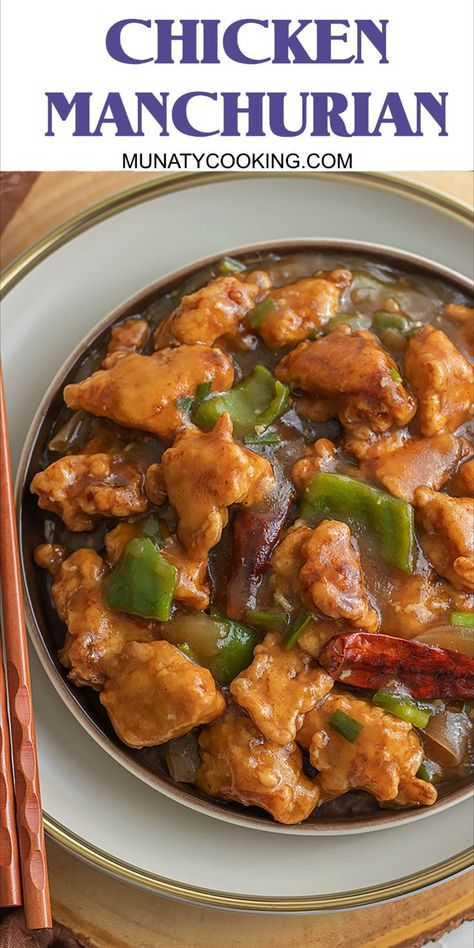 chicken manchurian in a plate. Manchurian Chicken, Chicken Manchurian, Chicken Cubes, Indo Chinese Recipes, Chicken Pieces, Savory Sauce, Tender Chicken, Chinese Dishes, Super Easy Recipes