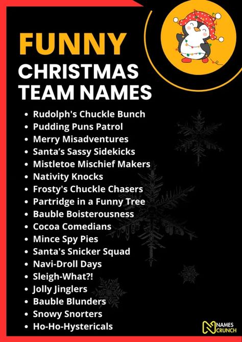 120+ Funny Christmas Team Name Ideas - Names Crunch Christmas Group Chat Names, Christmas Team Names, Group Chat Names, Christmas Names, Funny Names, Christmas Gathering, Name Ideas, Belly Laughs, Holiday Humor