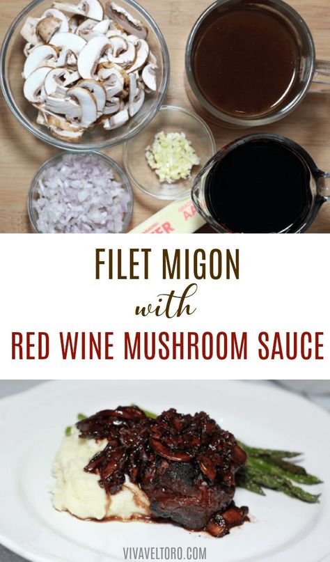 Filet Mignon Red Wine Sauce, Red Wine Gravy For Steak, Mushroom Glaze For Steak, Gravy For Filet Mignon, Sauces For Filet Mignon, Dry Red Wine For Cooking, Mushroom Wine Sauce For Steak, Filet Mignon Sauce Recipes, Sauce For Filet Mignon