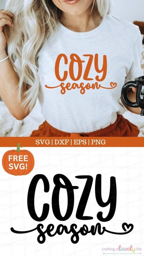 This free Cozy Season SVG cut file is perfect for your next craft project! You can use this free cut file with your Cricut or Silhouette machine to make cute shirts, signs, coffee mugs, and so much more! Free Fall SVG | Free Cut Files for Fall| Cricut for Fall| Cricut Project for Fall | Fall Cricut Gift Idea | Gift for Fall Fall Cricut Shirt Ideas, Free Fall Svg Files For Cricut, Svg Free Files For Cricut Shirts, Fall Svg Free, Fall Cricut, School Coloring Pages, Cricut Projects Beginner, Mug Press, Fall Svg