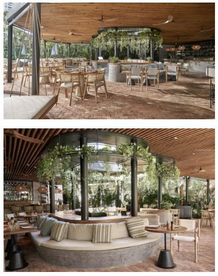 Biophilia Restaurant, Courtyard Restaurant Design, Bali Restaurant Design, Alfresco Restaurant, Tropical Cafe, Farm To Table Restaurant, Bali Restaurant, Resturant Design, Forest Cafe