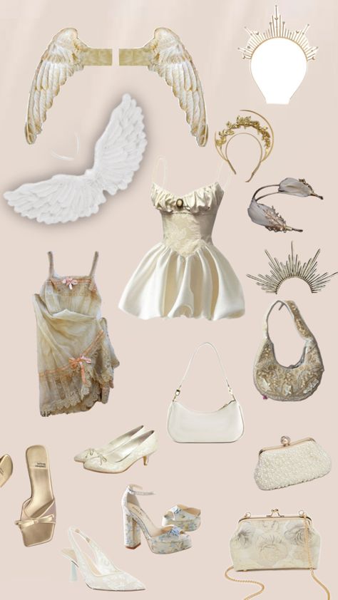 Angelic village Angel Party Outfit, Angelic Costume, Angel Inspired Outfits, Angel Costume Aesthetic, Angelic Outfits, Types Of Angels, Biblically Accurate, Gala Outfit, Saints And Sinners