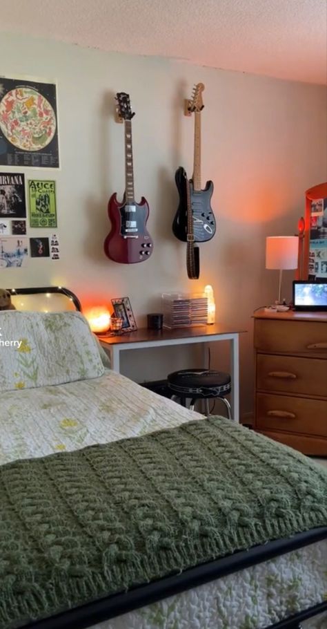 #roomdecoration #roomdecorideas #walldecoration #guitar #room #wall Guitar Room Decor, Aesthetic Musician, Grunge Bedroom, Guitar Room, Aesthetic Music, Budget Bedroom, Redecorate Bedroom, Aesthetic Rooms, Walls Room