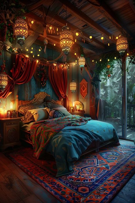 29 Gypsy Boho Bedroom Inspirations for Free-Spirited Souls 14 India Inspired Bedroom, Indian Style Bedroom, Magical Lighting, Boho Bedroom Inspirations, Boho Bedroom Design, Canopy Bedroom, Bohemian Style Interior, Boho Bedroom Ideas, Boho Style Decor