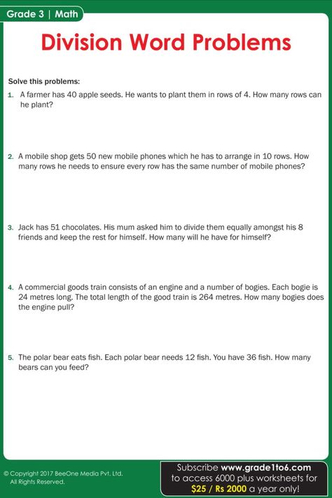 #math #maths #mathworksheets #worksheets 3rd Grade Division, Word Problems 3rd Grade, Fun Math Worksheets, Division Word Problems, Math Practice Worksheets, Worksheets For Grade 3, 3rd Grade Math Worksheets, Math Division, 1st Grade Math Worksheets