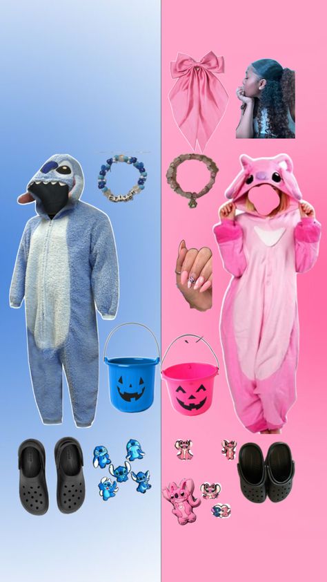 Stitch And Angel Costume, Stitch Pjs, Pjs Halloween, Angel And Stitch, Lilo And Stitch Costume, Stitch Costume, Angel Costume, Stitch And Angel, Halloween Inspo